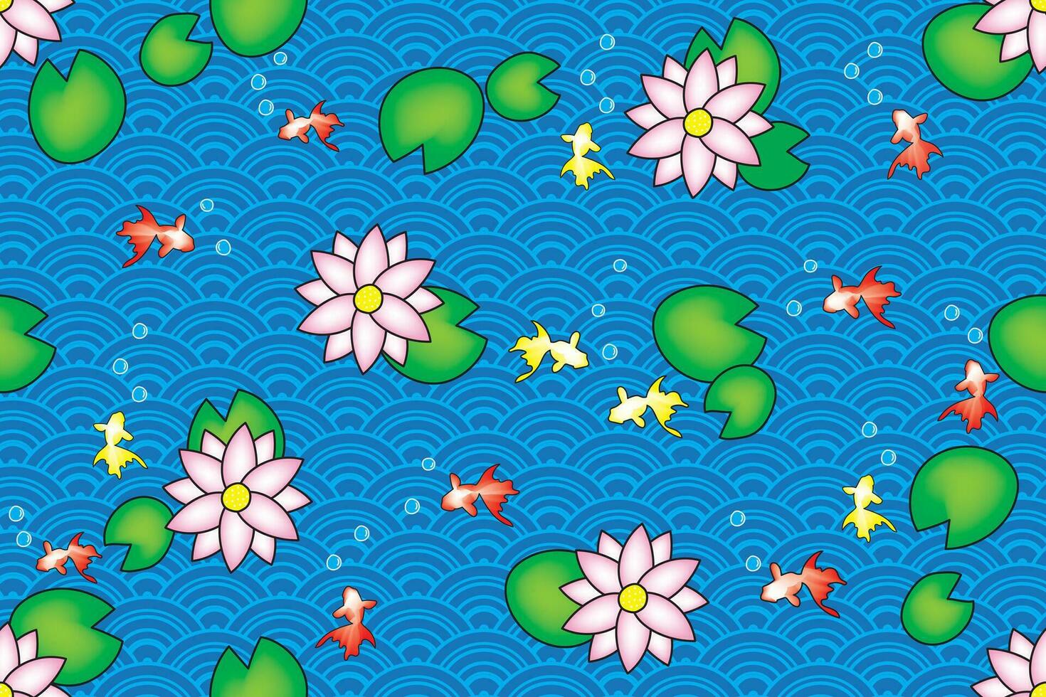 illustration de poisson rouge avec lotus et feuille sur bleu vague Contexte. vecteur