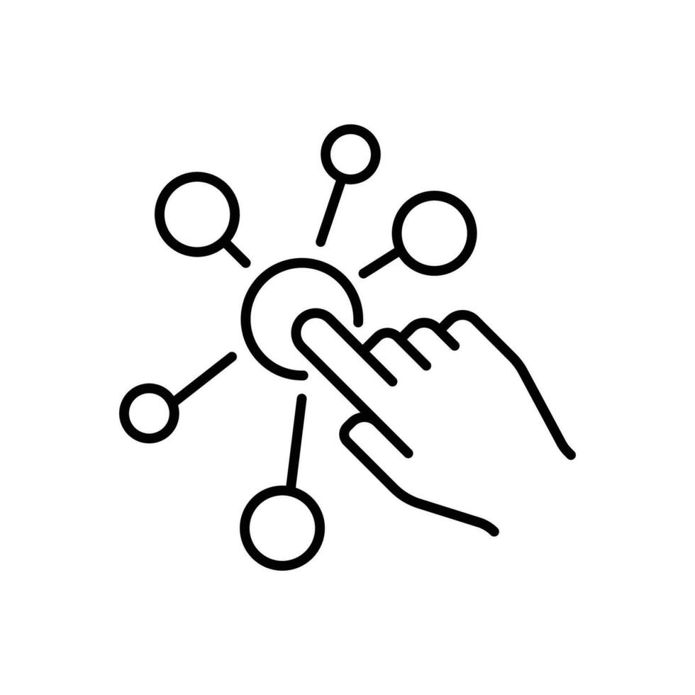 interaction icône. Facile contour style. expérience, choix, variété les fonctions, plusieurs numérique compétences, Cliquez sur doigt concept. mince ligne symbole. vecteur illustration isolé.