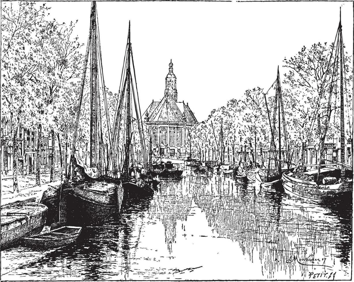 le hague dans le Pays-Bas, ancien gravure vecteur