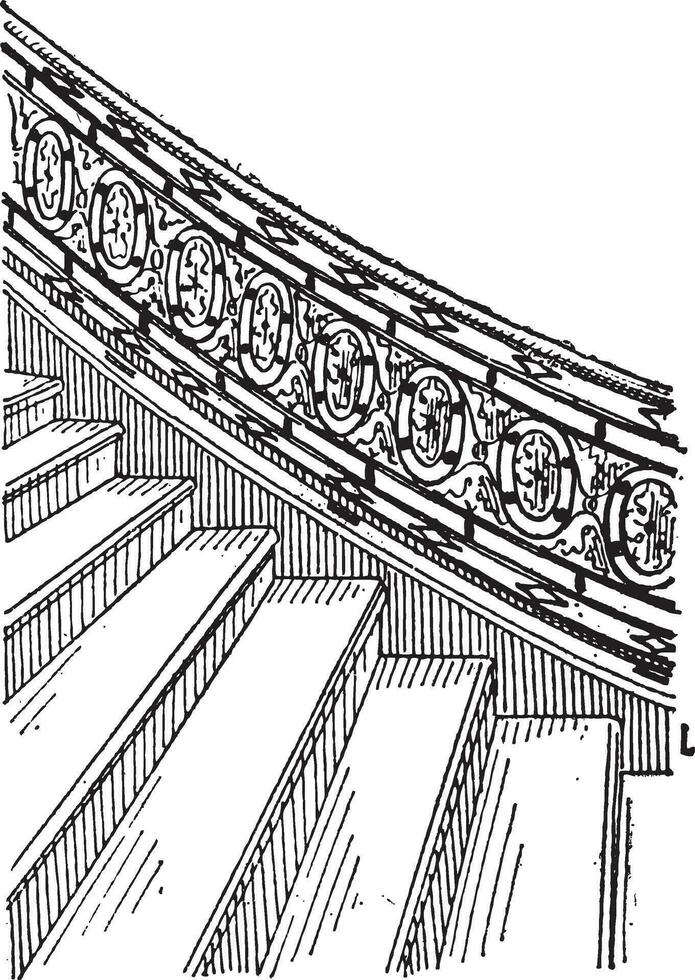 pierre escalier fabriqué de limon, ancien gravure vecteur