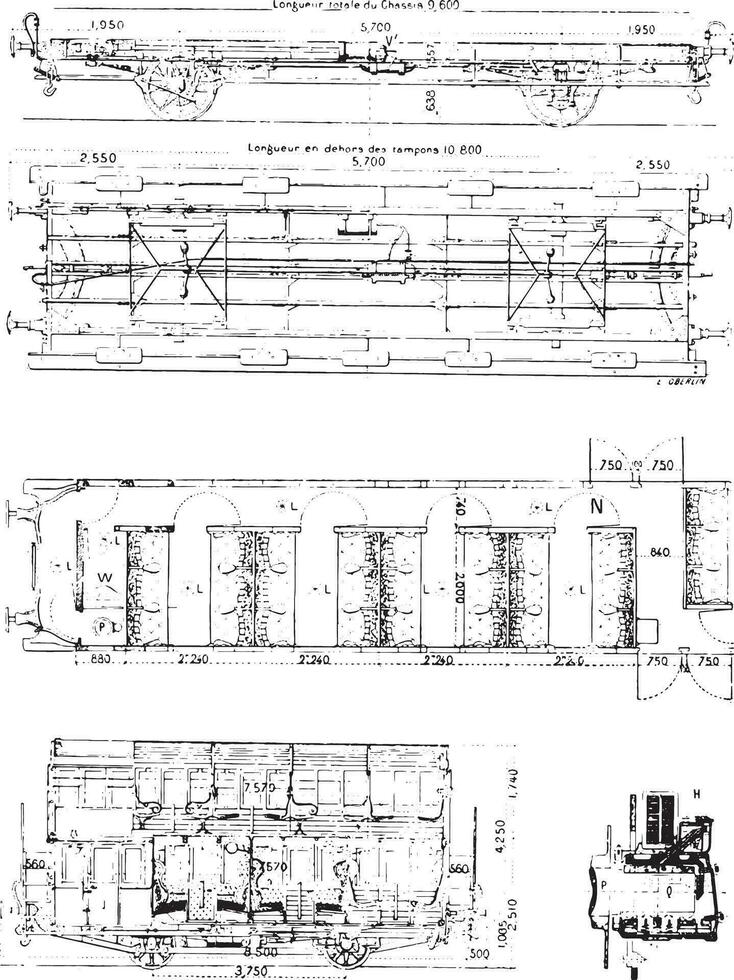 wagon, ancien gravure. vecteur