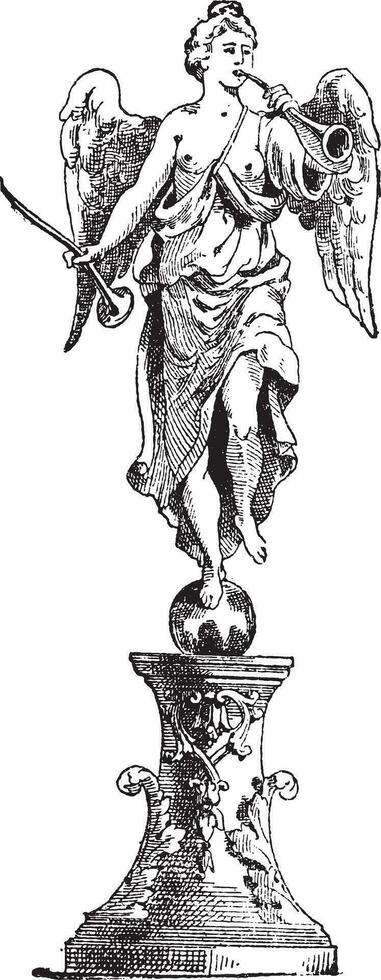statue de la célébrité dans le centre de le Fontaine, palais de versailles, ancien gravure. vecteur
