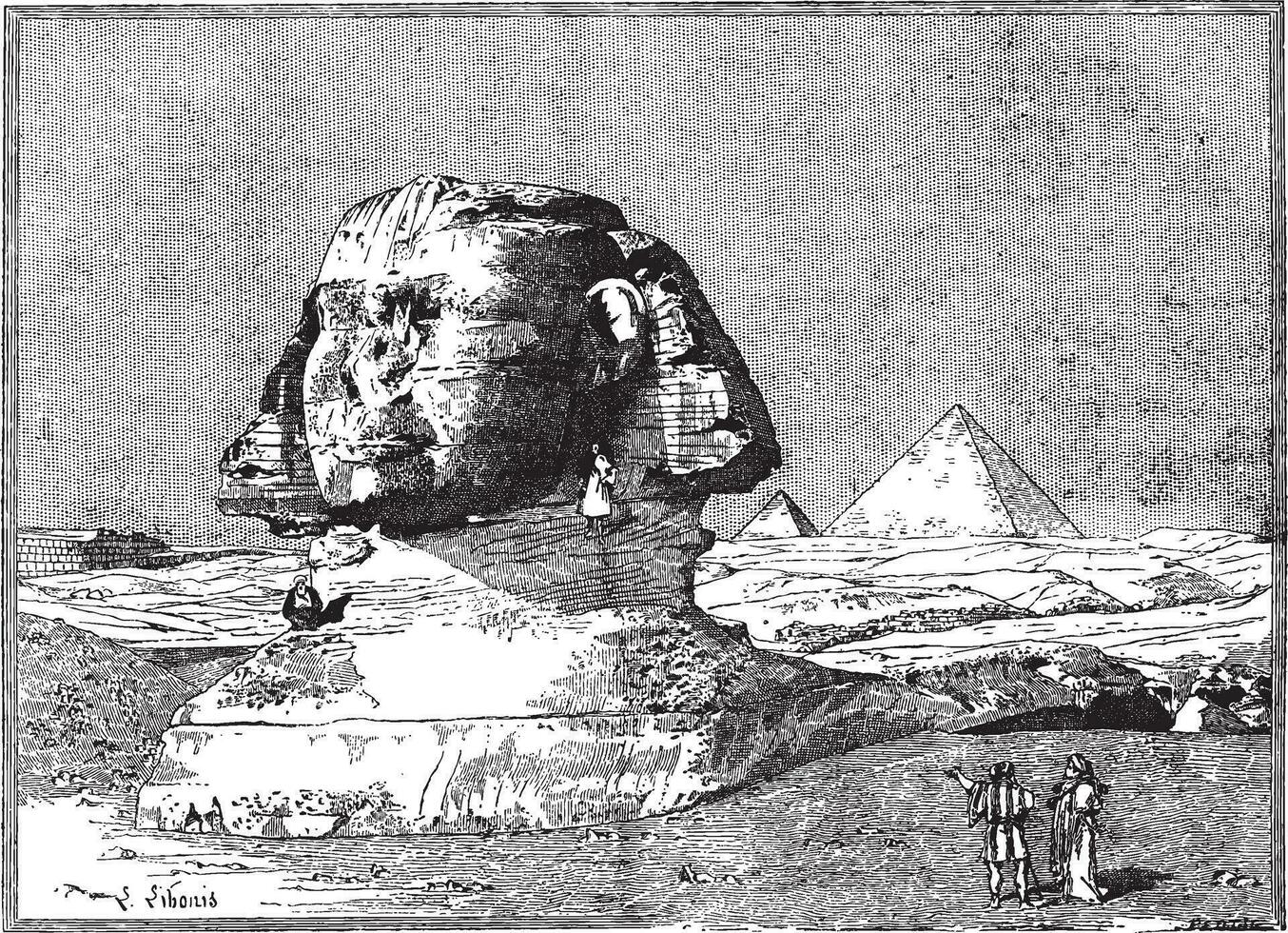 sphinx, près le ruines de Memphis, Egypte, ancien gravure. vecteur