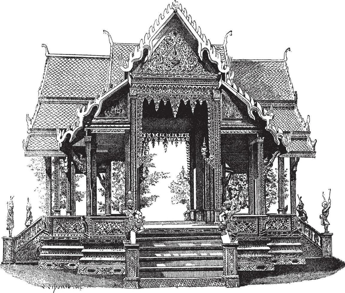 salle de Siam, ancien gravure. vecteur