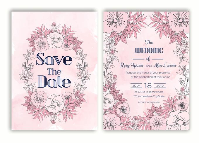 Cadre floral dessiné à la main pour une invitation de mariage vecteur