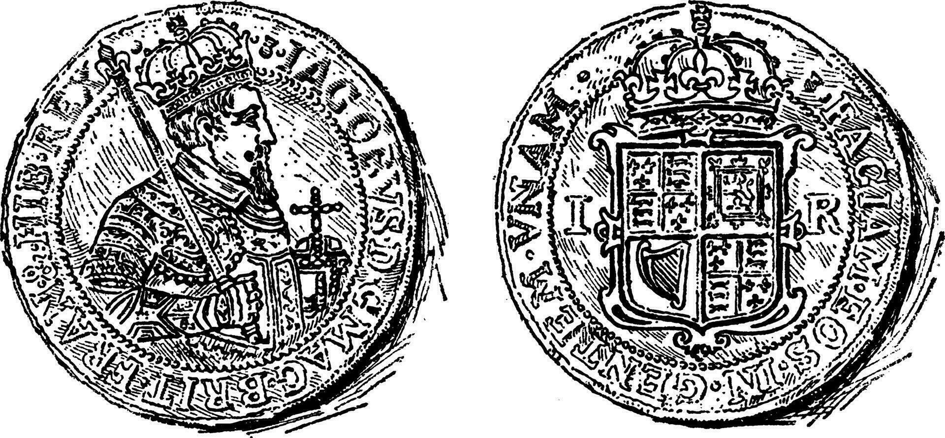 or pièce de monnaie de James je, ancien illustration. vecteur