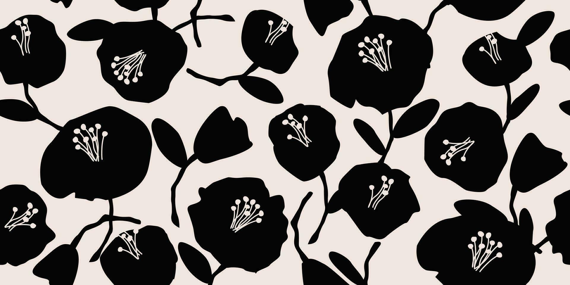 fleur sans couture Contexte. minimaliste abstrait floral modèle. moderne impression dans noir et blanc Contexte. idéal pour textile conception, fond d'écran, couvertures, cartes, invitations et affiches. vecteur