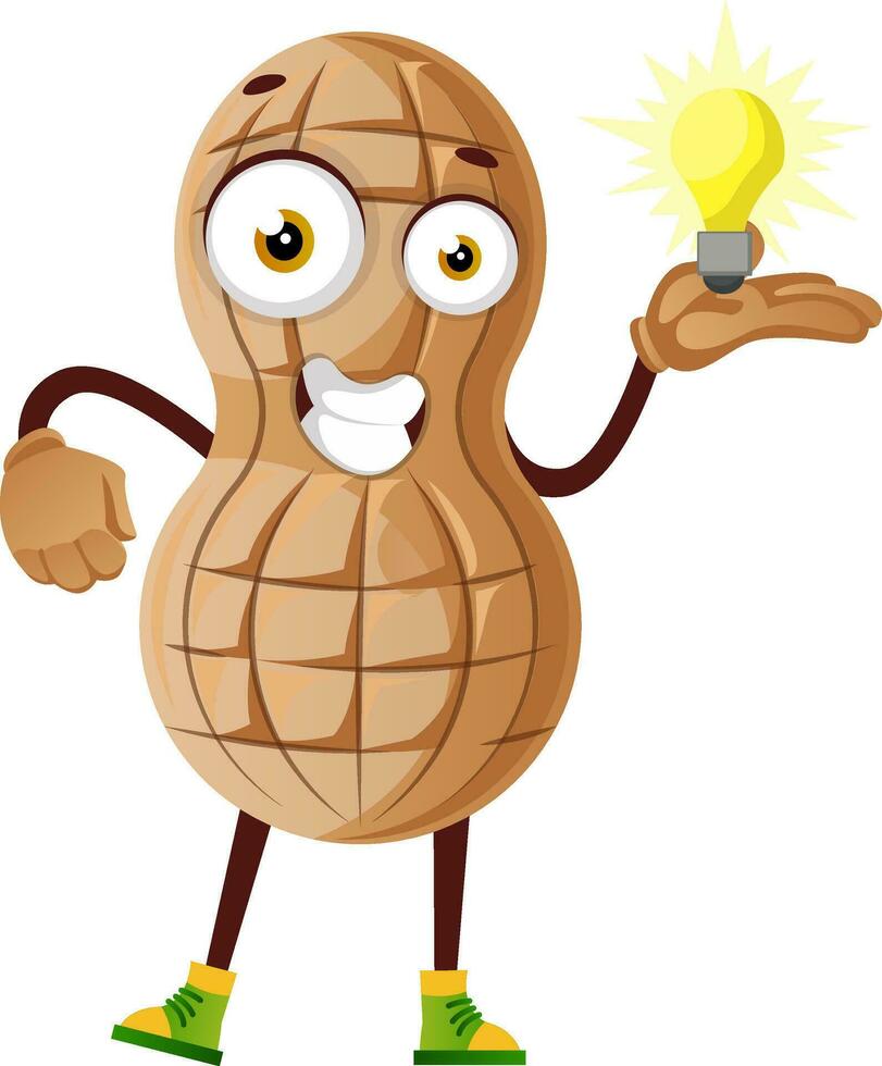 cacahuète personnage avec lumière ampoule - idée vecteur