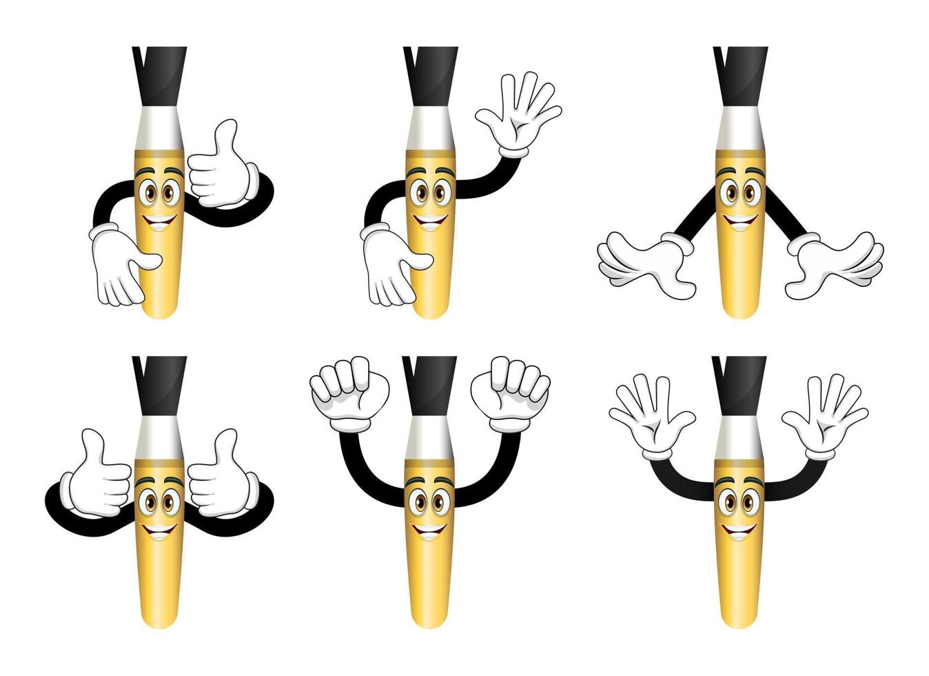 personnages de pinceau de couleur de peinture de mascotte se tenant ensemble et se tenant la main et agitant isolés vecteur