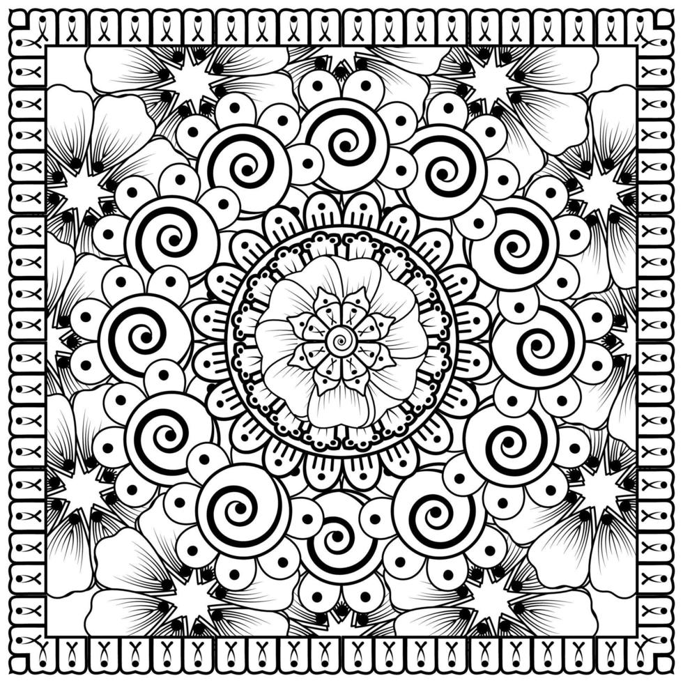 esquisser le motif de fleurs carrées dans le style mehndi pour la page du livre de coloriage vecteur