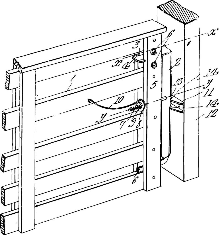 porte loquet est s dispositif pour en portant une porte fermer à clé ancien gravure. vecteur