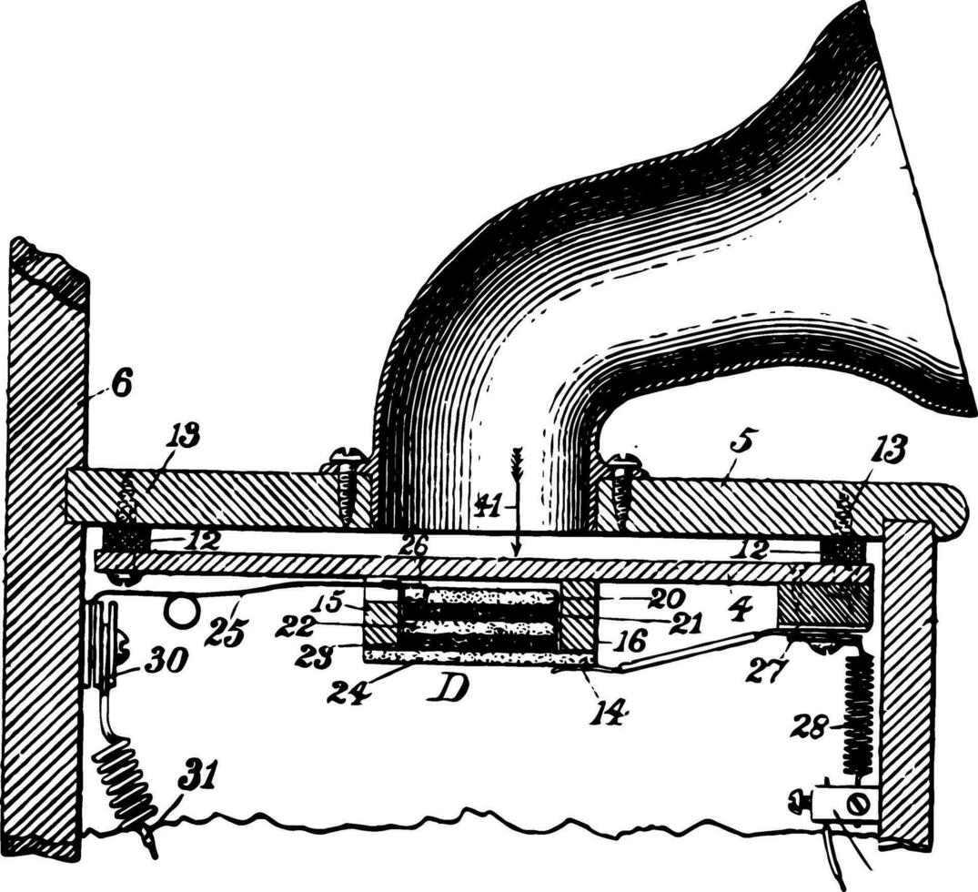 Téléphone émetteur carbone microphone ancien illustration. vecteur