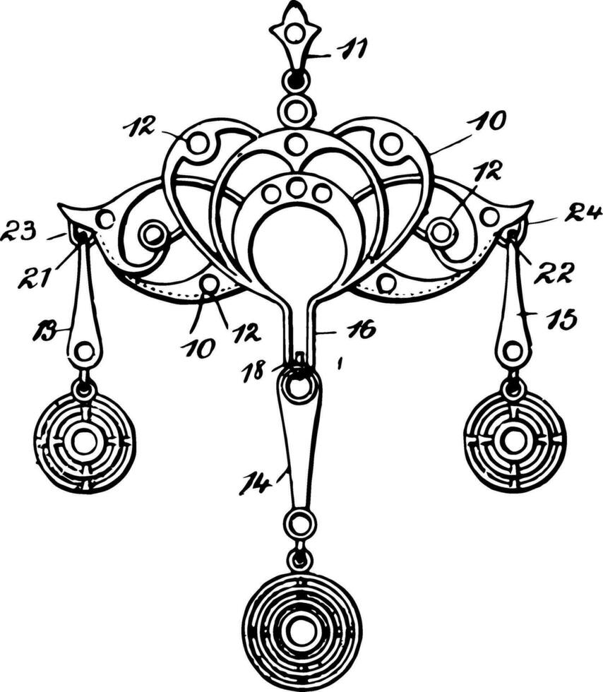 oreille pièce bijoux fabriqué de précieux les métaux ancien gravure. vecteur