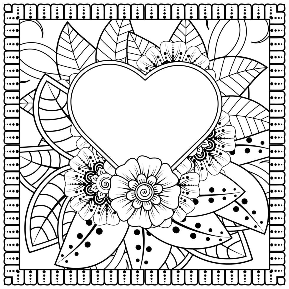 fleur de mehndi avec cadre en forme de coeur. décoration en ornement oriental ethnique, doodle. vecteur