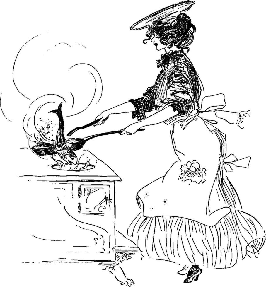 femme cuisson, ancien illustration vecteur