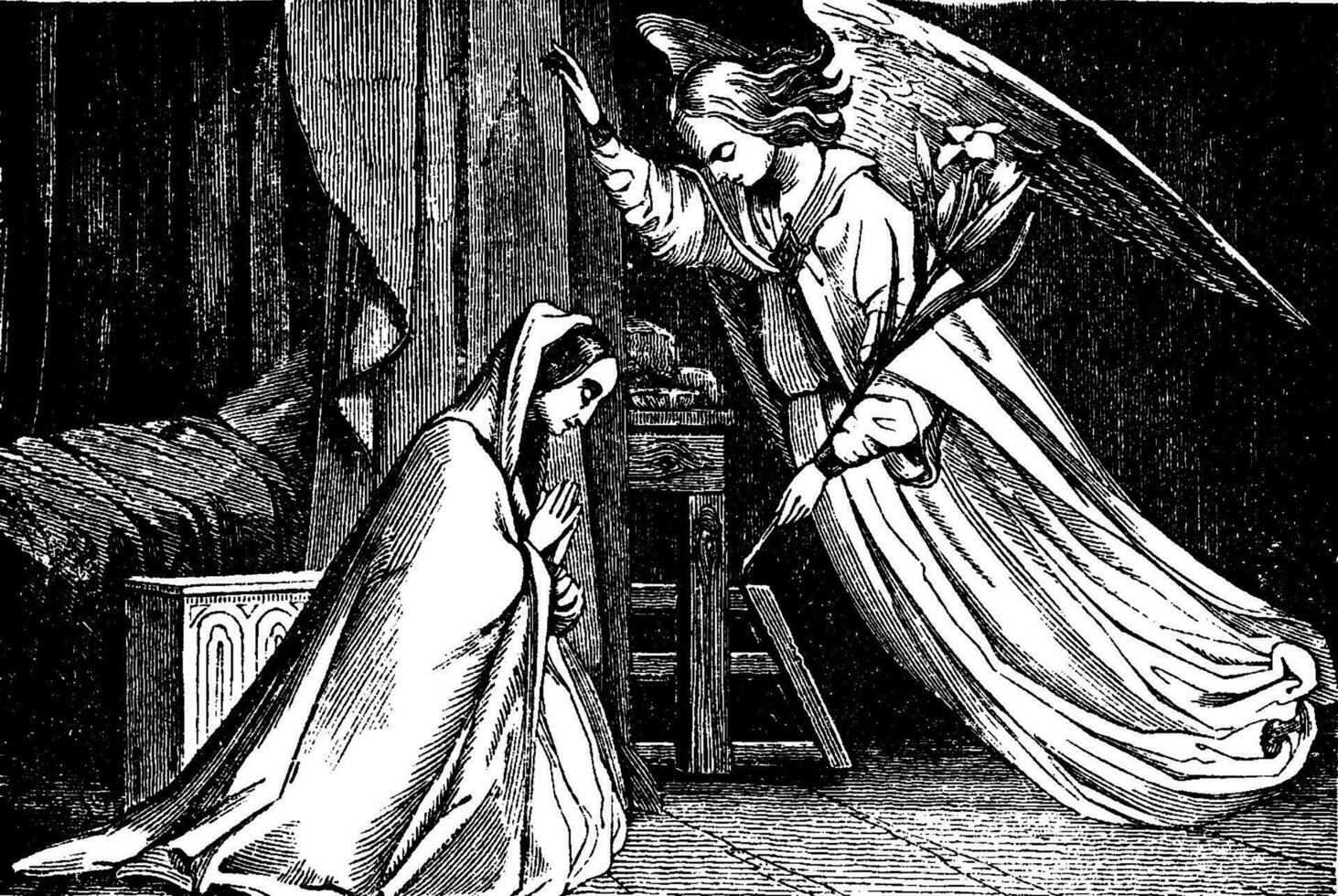 le Annonciation, Gabriel apparaît à Marie ancien illustration. vecteur