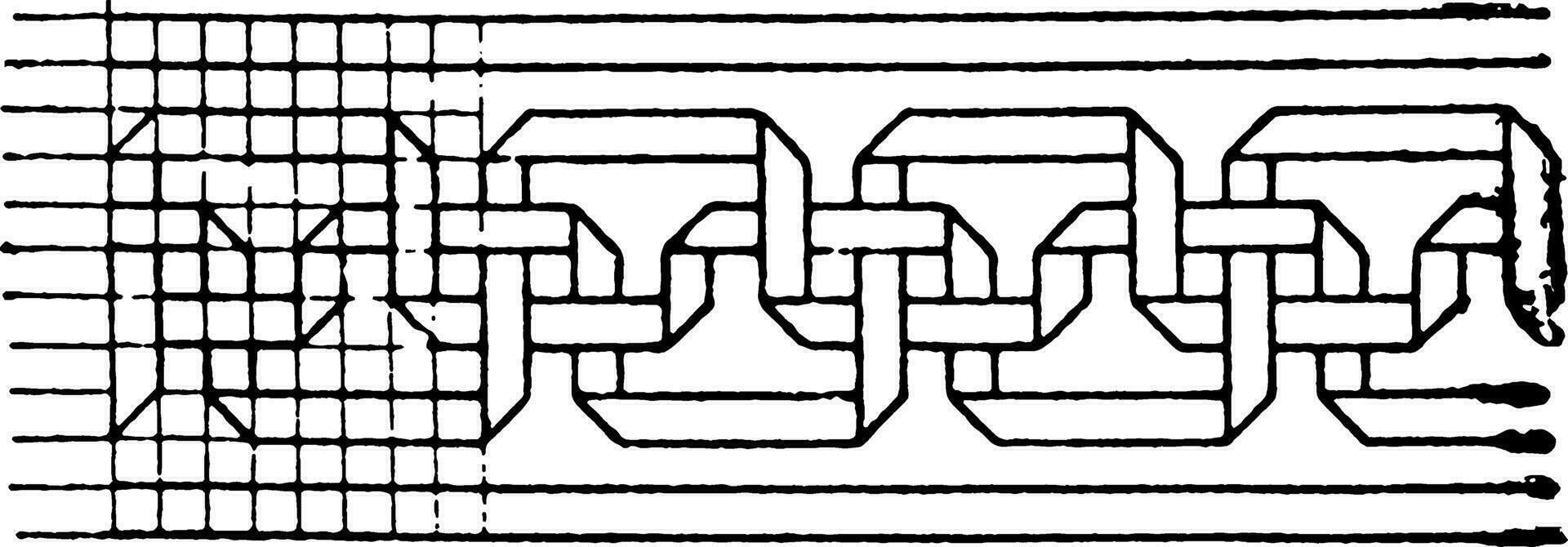 médiéval ruban plié frette bande a une sinueux modèle cette des entrelacs, ancien gravure. vecteur