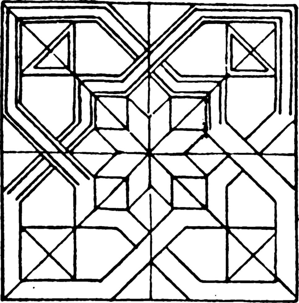 incrusté travail carré panneau est une géométrique entrelacé groupe, ancien gravure. vecteur