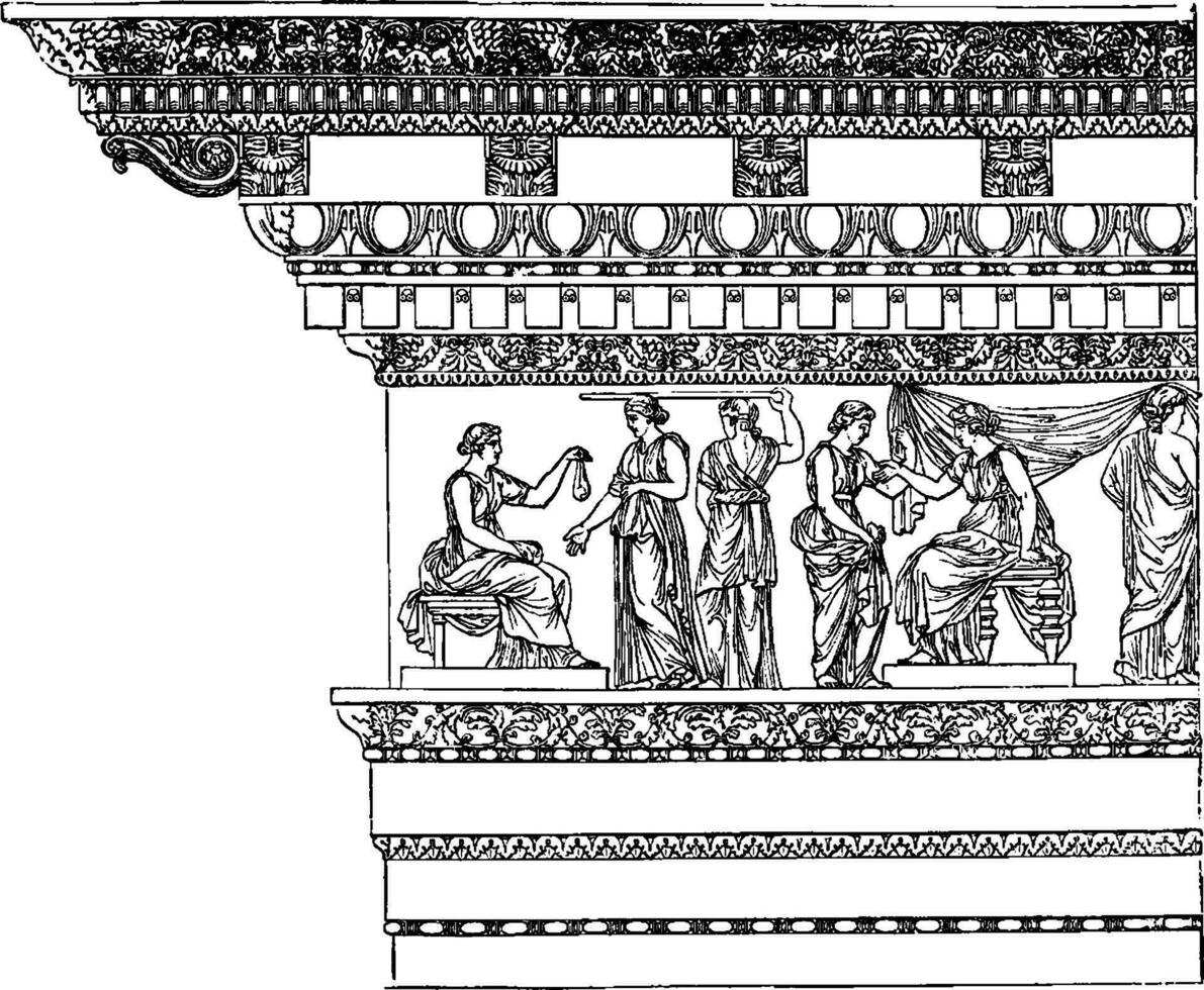 corinthien entablement de le nerveux à Rome, Facile modes, ancien gravure. vecteur