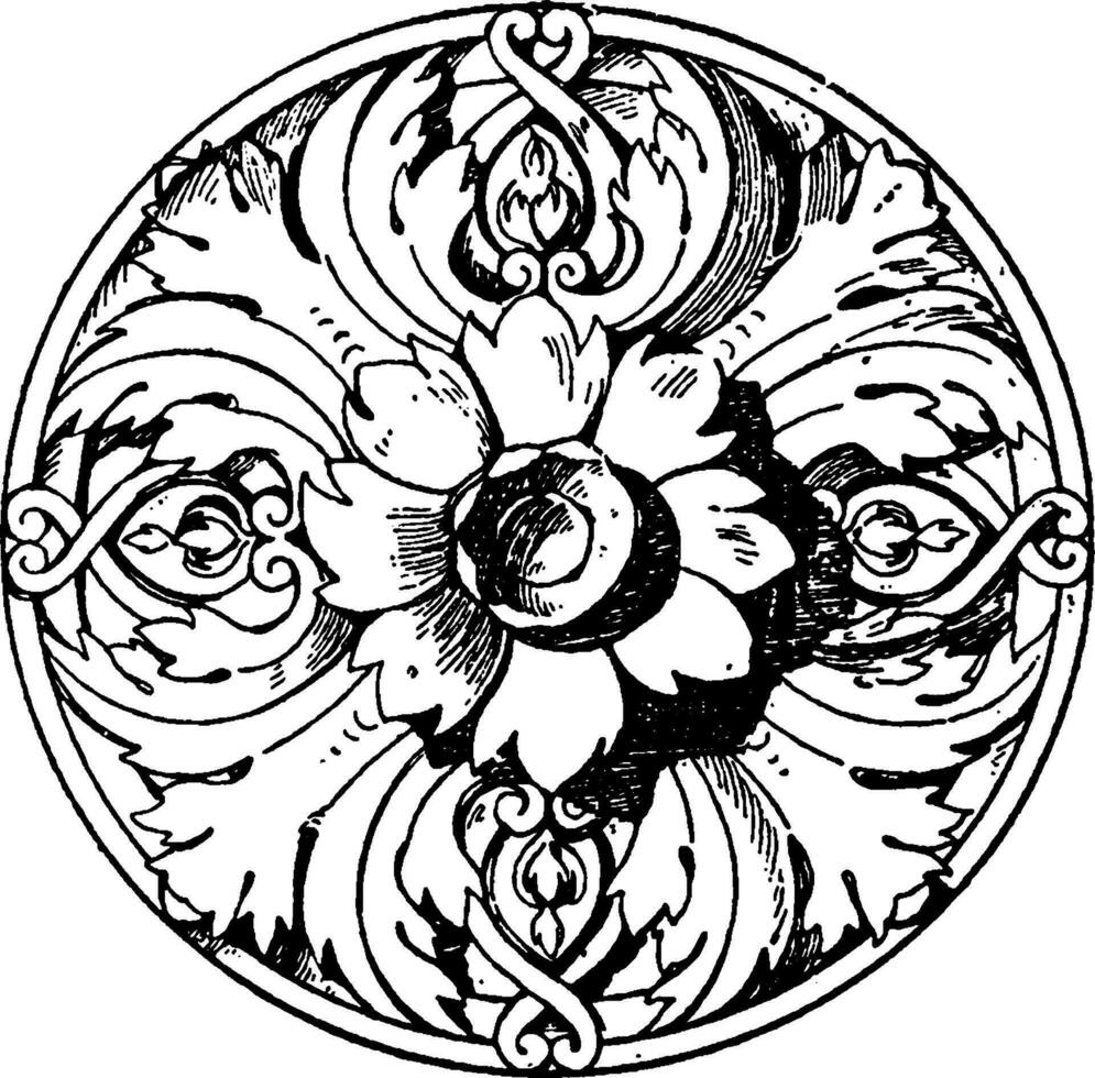 moderne français rosette est une plafond fleur fabriqué de stuc, ancien gravure. vecteur