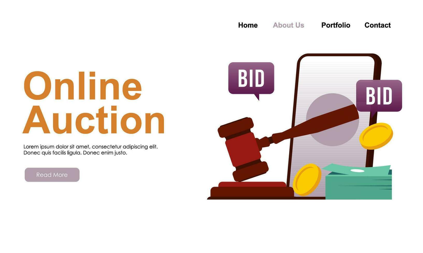 page de destination de conception de concept d'offre et d'enchères vecteur
