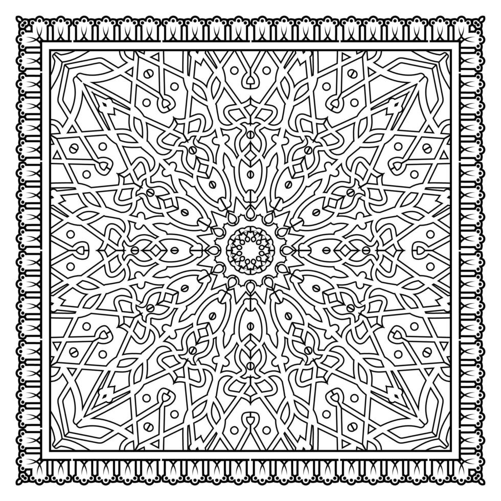 esquisser le motif de fleurs carrées dans le style mehndi pour la page du livre de coloriage vecteur