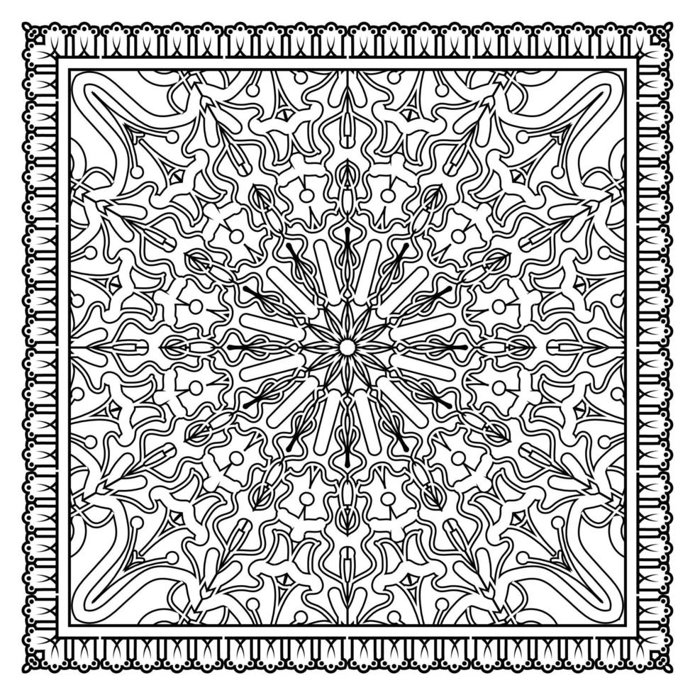 esquisser le motif de fleurs carrées dans le style mehndi pour la page du livre de coloriage vecteur