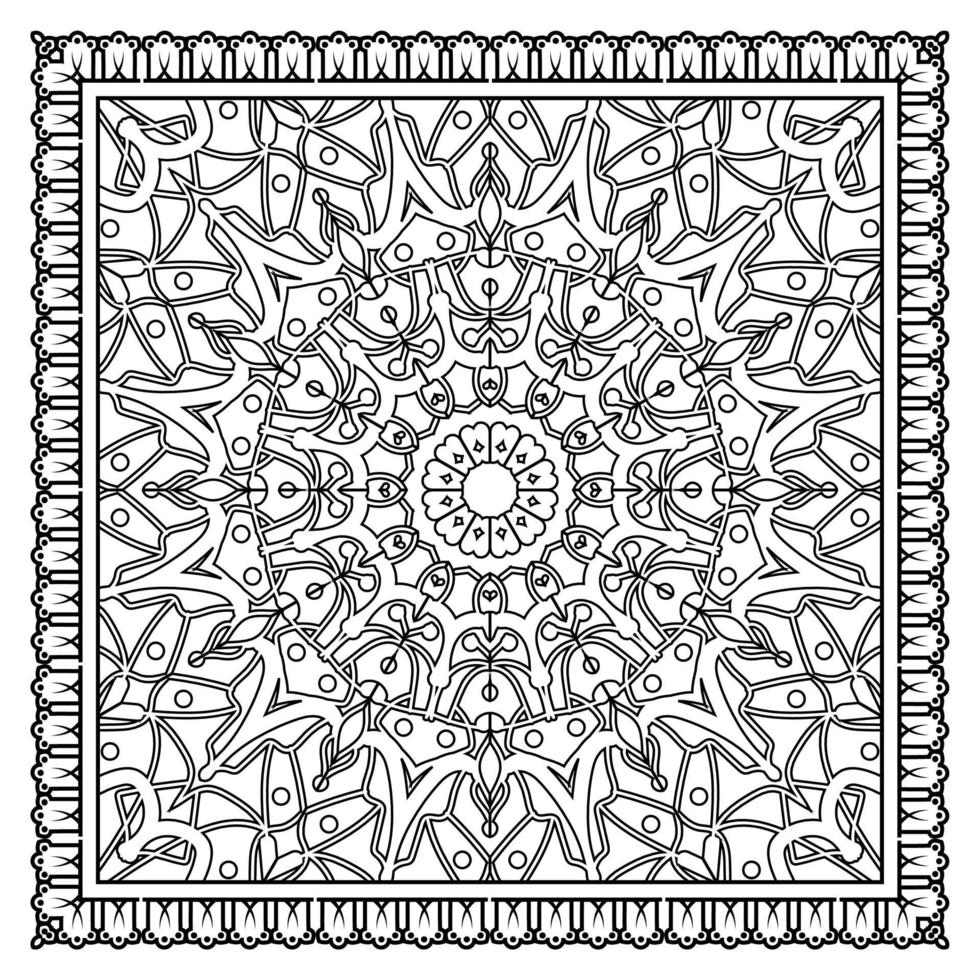 esquisser le motif de fleurs carrées dans le style mehndi pour la page du livre de coloriage vecteur