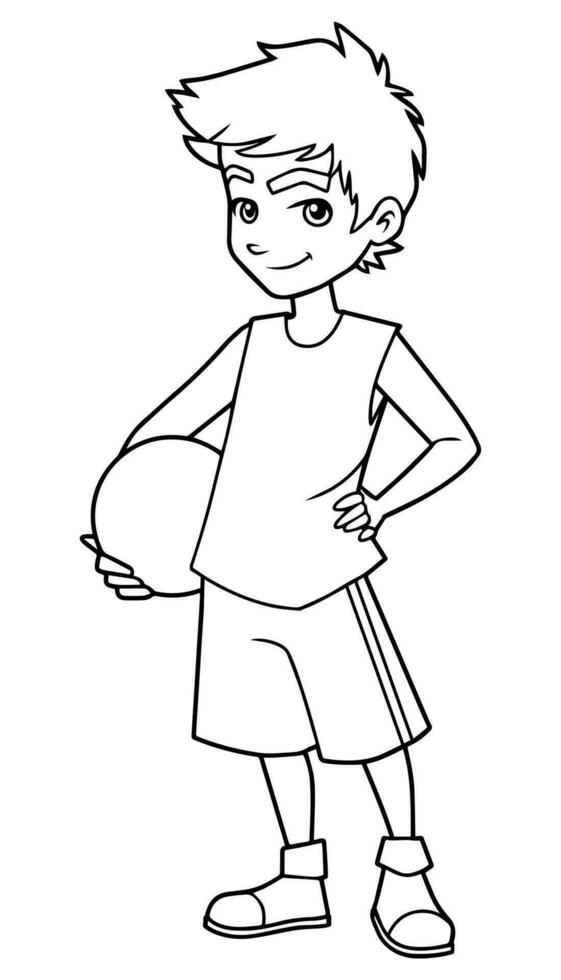 basketball garçon sur blanc ligne art vecteur