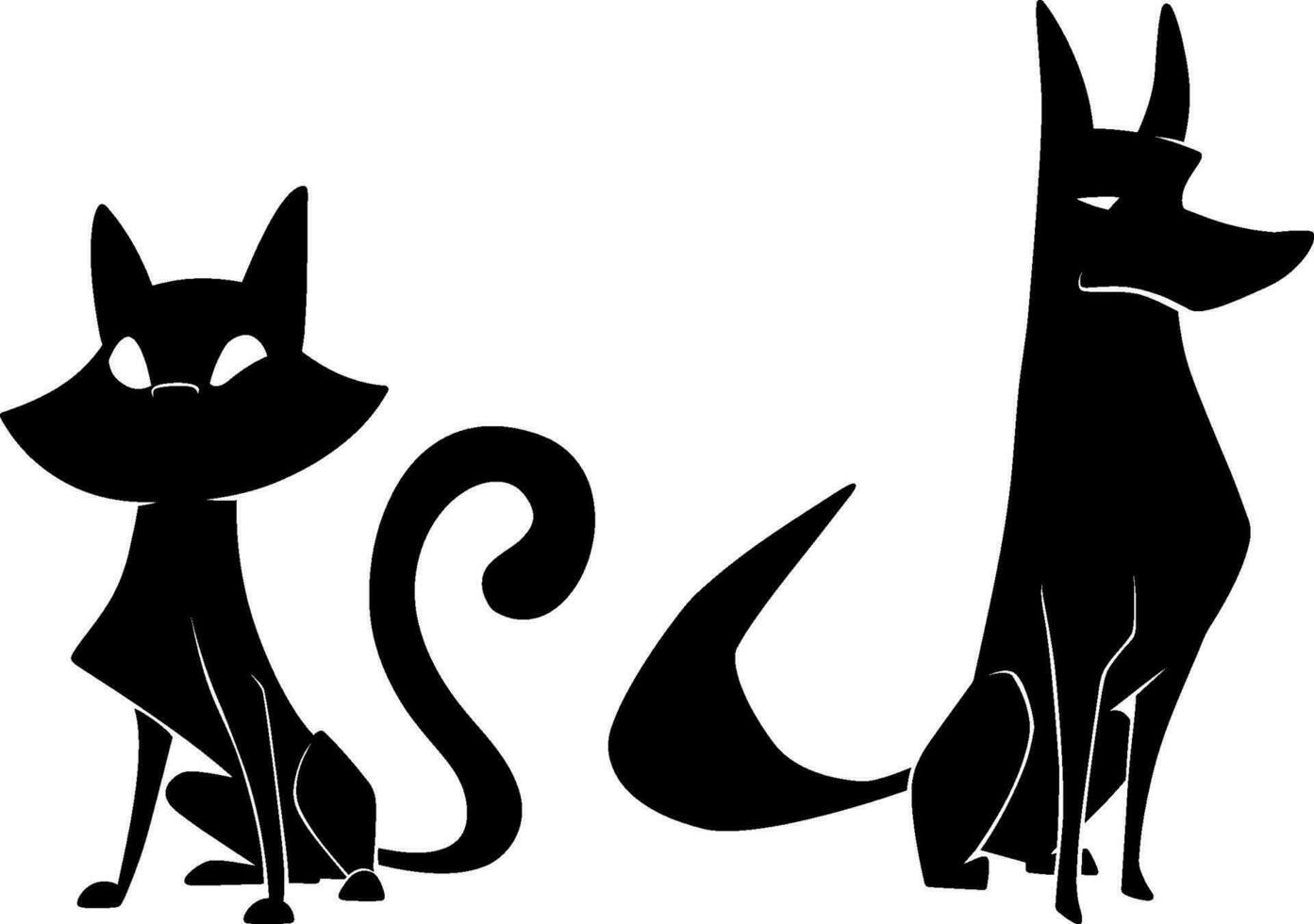 chat et chien silhouettes vecteur