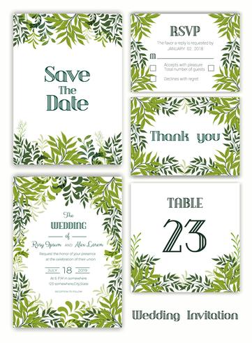 Invitation de mariage, faites gagner la date, carte de RSVP, carte de remerciement vecteur