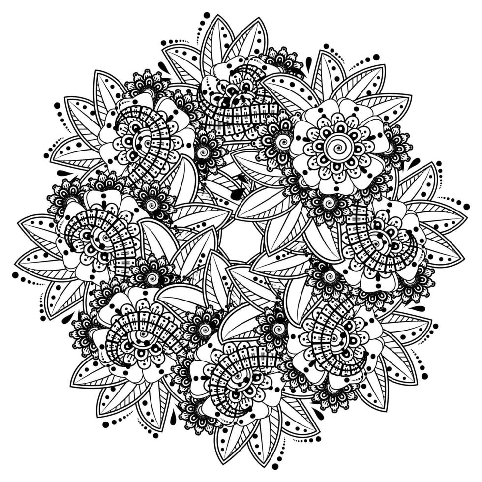 fleur de mehndi, ornement décoratif dans un style oriental ethnique, ornement de griffonnage, dessin à la main de contour. page de livre de coloriage. vecteur