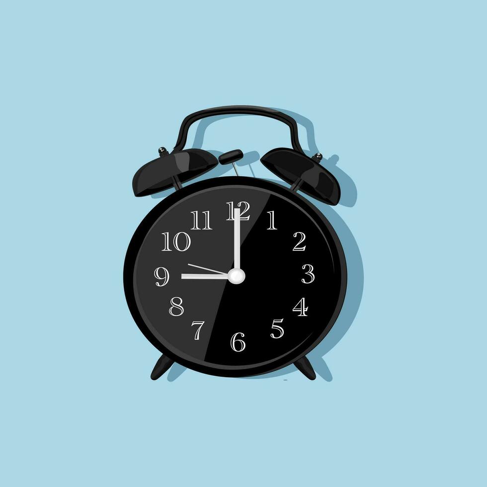 noir ancien alarme horloges sur lumière bleu background.vector illustration vecteur