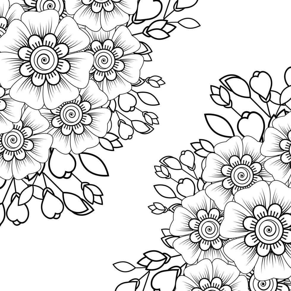 esquisser le motif de fleurs carrées dans le style mehndi pour la page du livre de coloriage vecteur