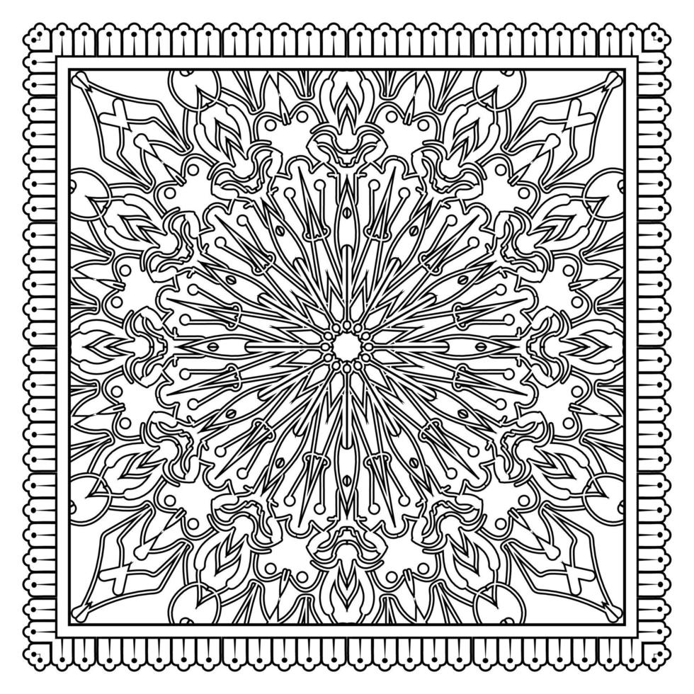 esquisser le motif de fleurs carrées dans le style mehndi pour la page du livre de coloriage vecteur