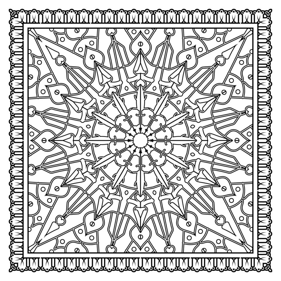 esquisser le motif de fleurs carrées dans le style mehndi pour la page du livre de coloriage vecteur