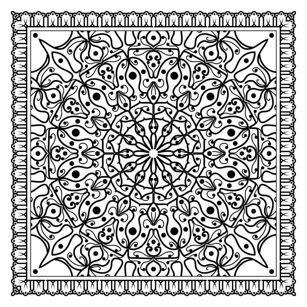 esquisser le motif de fleurs carrées dans le style mehndi pour la page du livre de coloriage vecteur