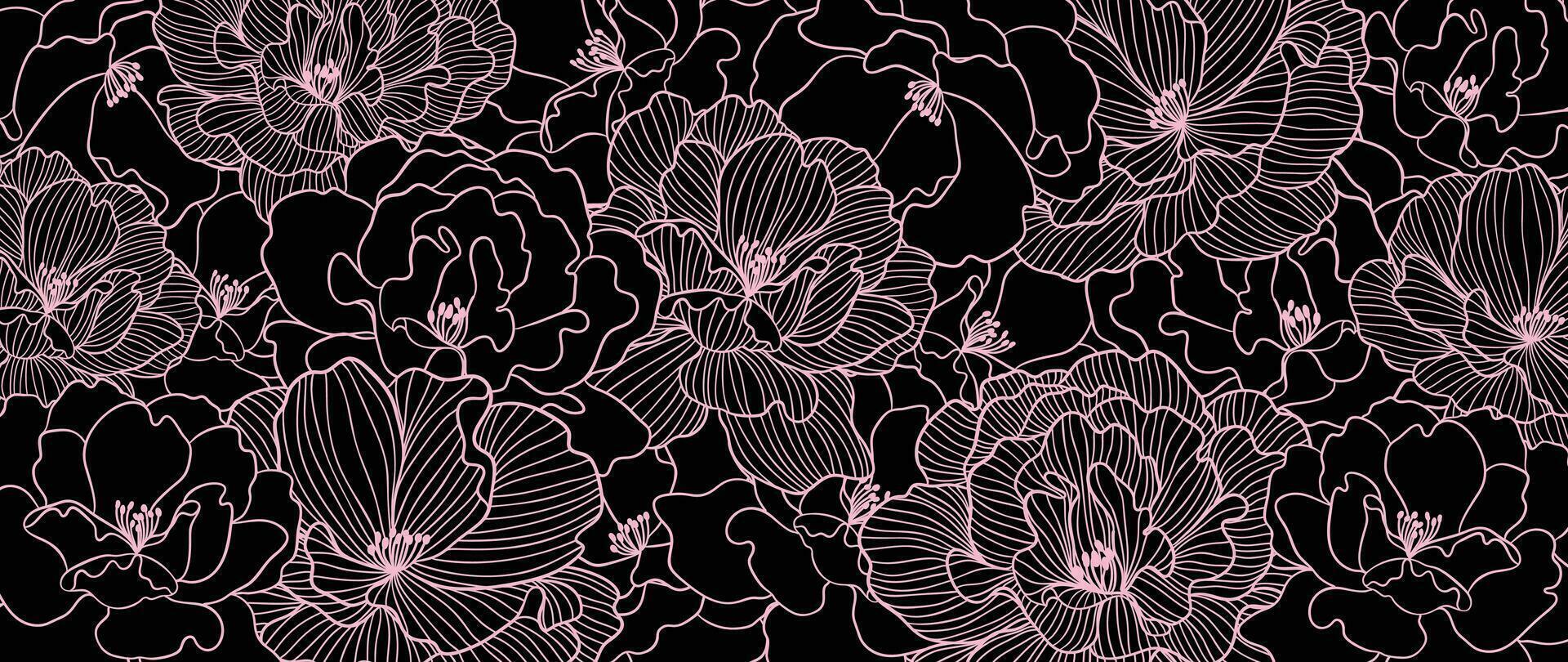 abstrait pivoine fleur ligne art Contexte vecteur. Naturel botanique élégant fleur avec rose ligne art. conception illustration pour décoration, mur décor, fond d'écran, couverture, bannière, affiche, carte. vecteur