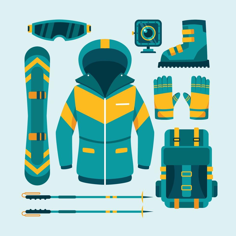 jeu d'icônes d'équipement de ski vecteur