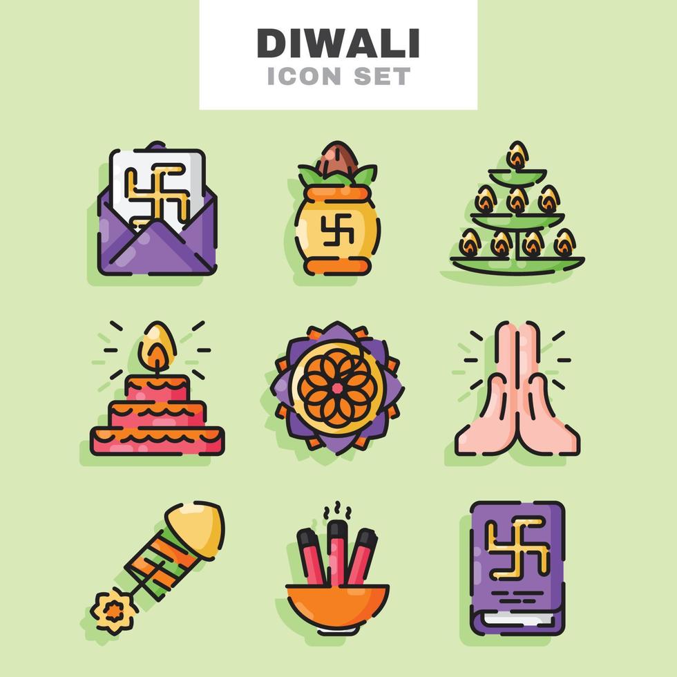 jeu d'icônes joyeux diwali vecteur