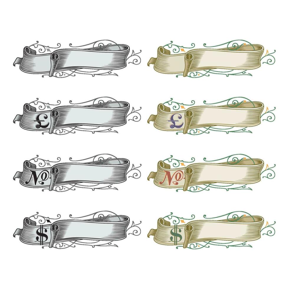 main tiré horizontal devise bannières ensemble avec rétro style rubans décoration éléments isolé vecteur illustration