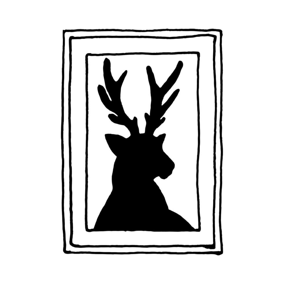 La peinture avec une cerf. Toile art de animal La peinture pour décoration. noir et blanc style. une Facile ligne main dessin. noir contour linéaire silhouette. vecteur graphique contour illustration