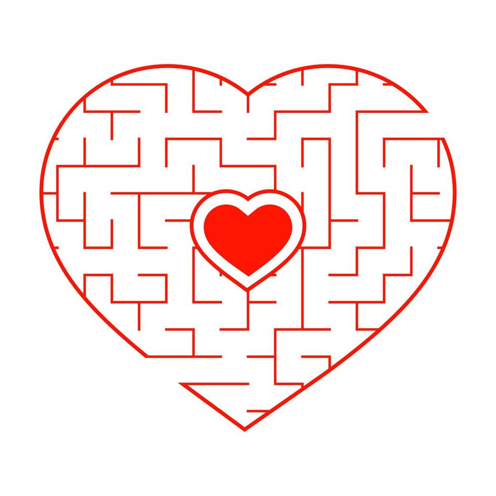 labyrinthe en forme de coeur rouge. jeu pour enfants et adultes. casse-tête pour les enfants. énigme du labyrinthe. illustration vectorielle plane isolée sur fond blanc. concept de recherche d'amour. vecteur