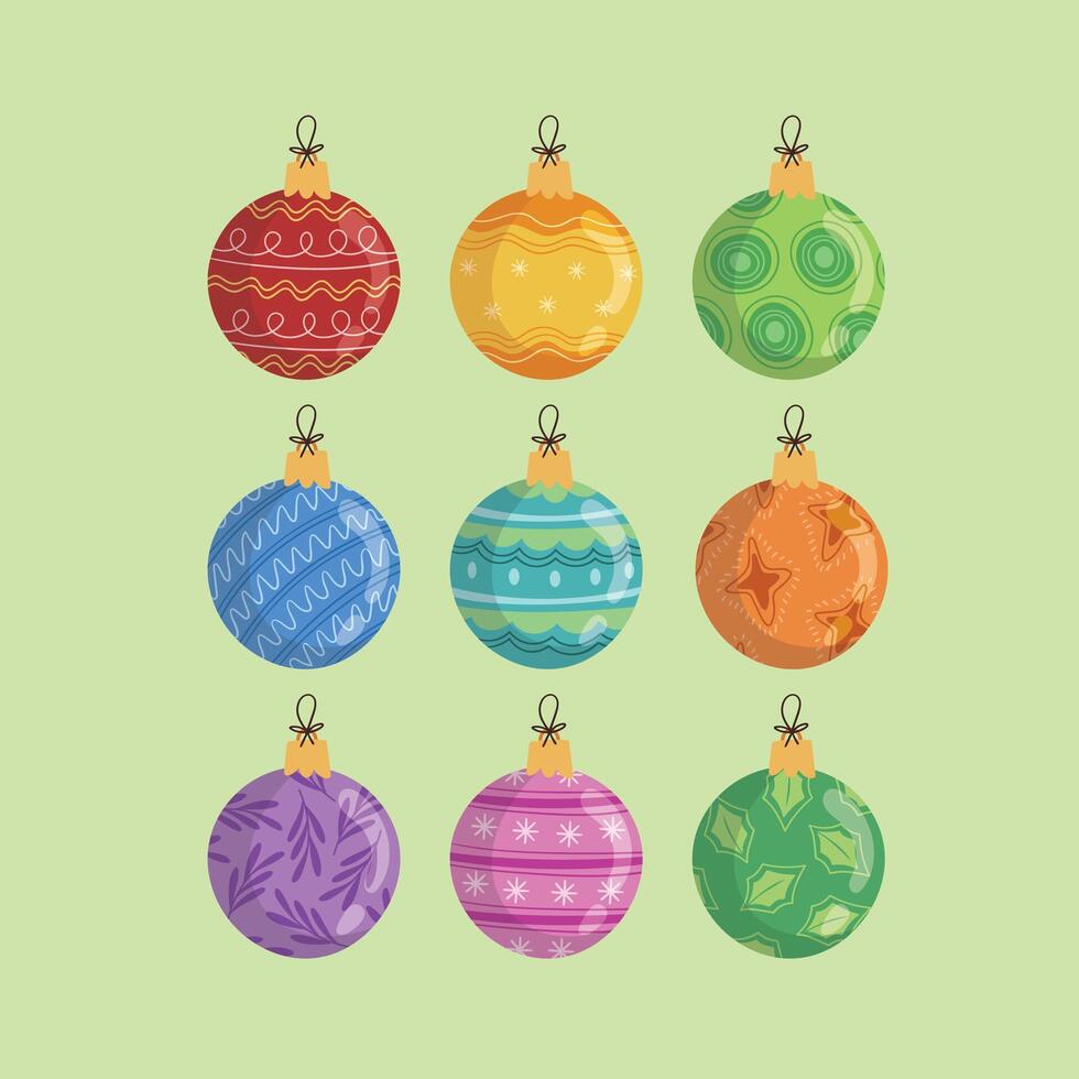 coloré boule, Noël Balle élément,ensemble de Noël arbre jouets boules, Noël décorations collection vecteur