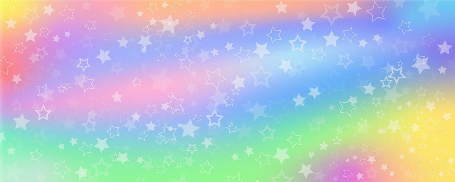 Licorne arc en ciel Contexte avec étoiles. mignonne nagique pastel modèle. la magie rêver holographique ciel. vecteur