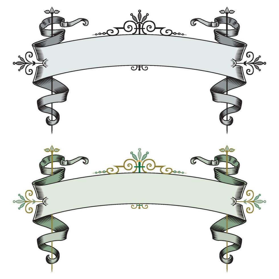 main tiré horizontal bannières ensemble avec rétro style rubans décoration éléments isolé vecteur illustration