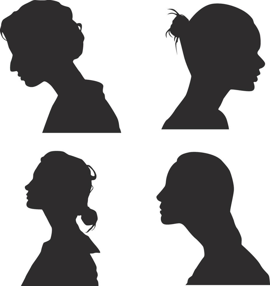 ensemble de femme tête silhouette. avec différent coiffure. vecteur illustration.