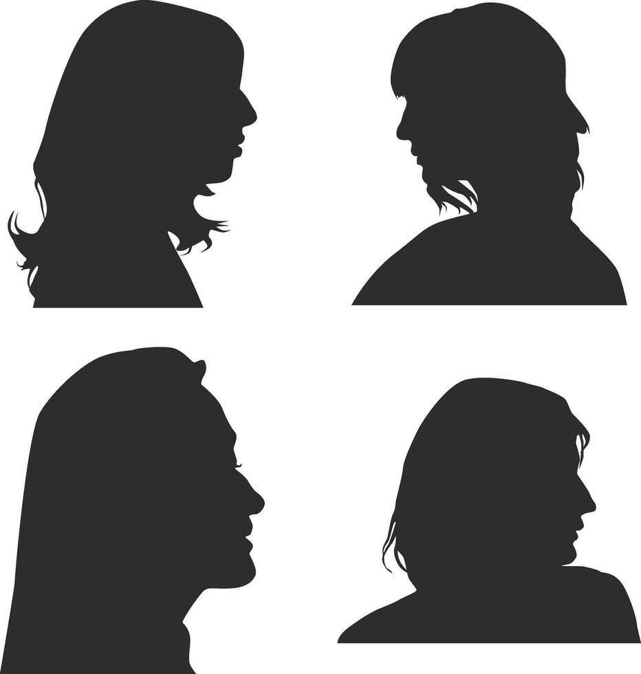 ensemble de femme tête silhouette. avec différent coiffure. vecteur illustration.