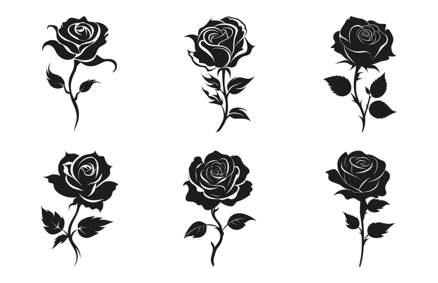 Rose fleur silhouette vecteur ensemble, Rose fleurs clipart paquet