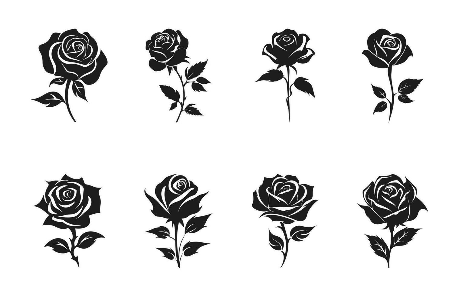 Rose fleur silhouette vecteur ensemble, Rose fleurs clipart paquet